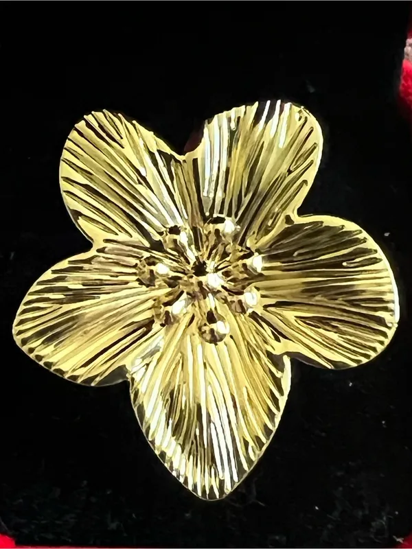 Gold Floral Statement Ring - Women Jewelry Ring Size 7 - Image 2