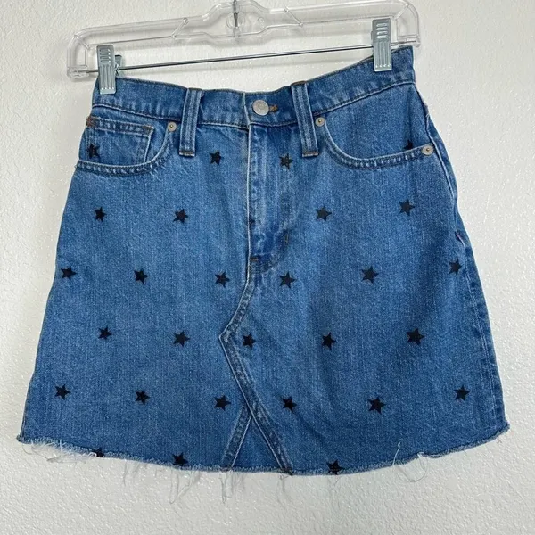Madewell Rigid Denim A-Line Mini‎ Skirt Star Print 23 - Image 2