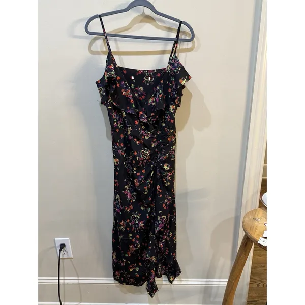 Veronica Beard Monica Silk midi dress Black Multi Floral Size 8/10 Sundress - Image 3
