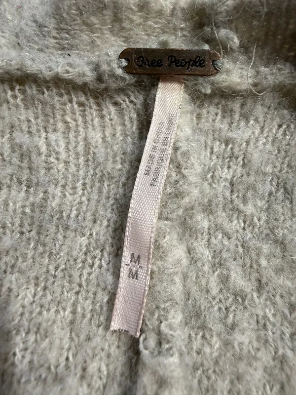 Free People Wool Cardigan Oversized Medium Blend Hooded Super Soft Cream - Image 5