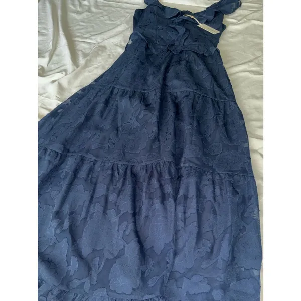 NWT Heartloom Blue Floral Jacquard Tiered Midi Dress Ruffle Strap Romantic Boho - Image 3
