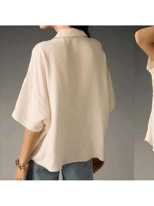 NWT Anthropologie Dylon Short-Sleeve Wide Placket Top Blouse Women’s Large P - Image 14
