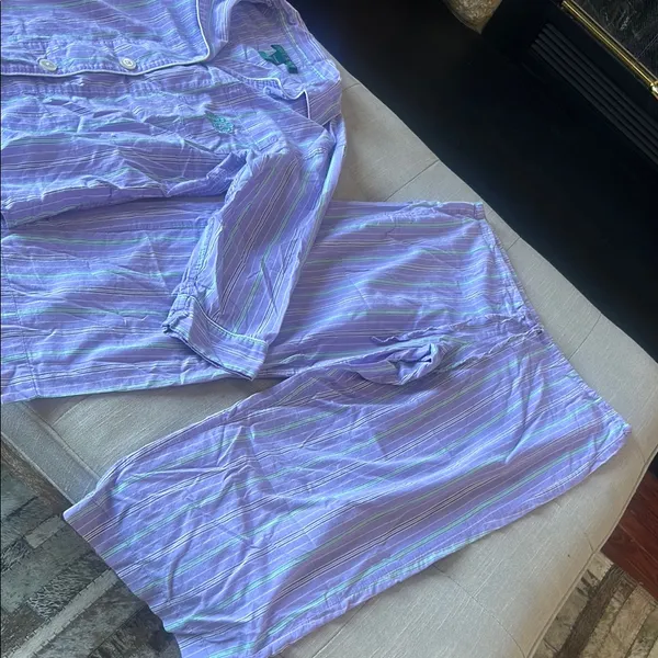 Ralph Lauren Two Piece Pajama Set Purple Green Striped Size Small - Image 3