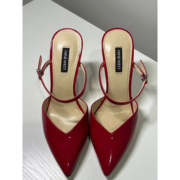 Nine West Red Patent Leather Pointed Toe Mary Jane Stiletto Heels Womens Size 7M - Image 2