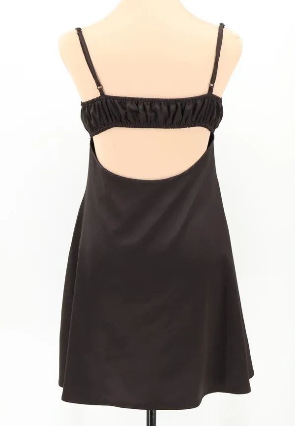 Black Satin Lace Mini Dress Lingerie Chemise Open Back Party Cocktail LBD Size M - Image 2