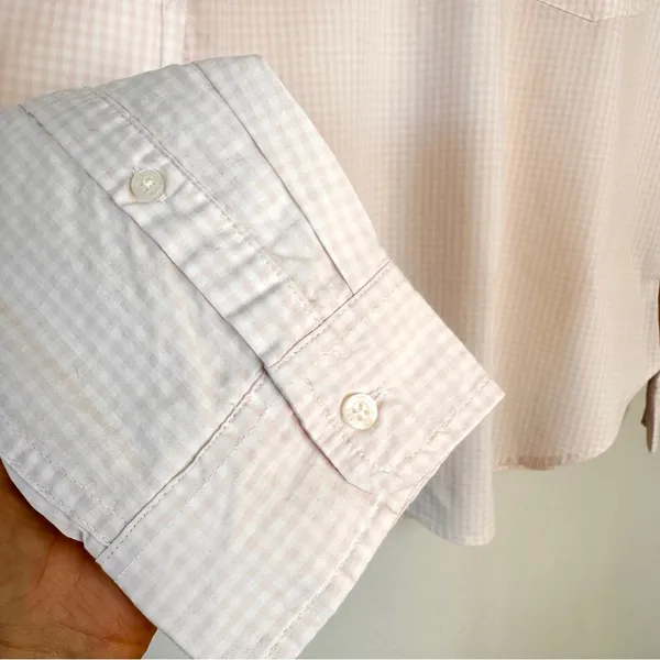 Abercrombie & Fitch Icon Button up Shirt Peach/Pink White Check Sz M Preppy Twee - Image 4