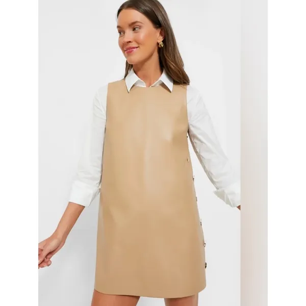 Tuckernuck HYACINTH HOUSE Bitsy Faux Leather Mini Swing Dress Butterscotch Sz‎ L - Image 4
