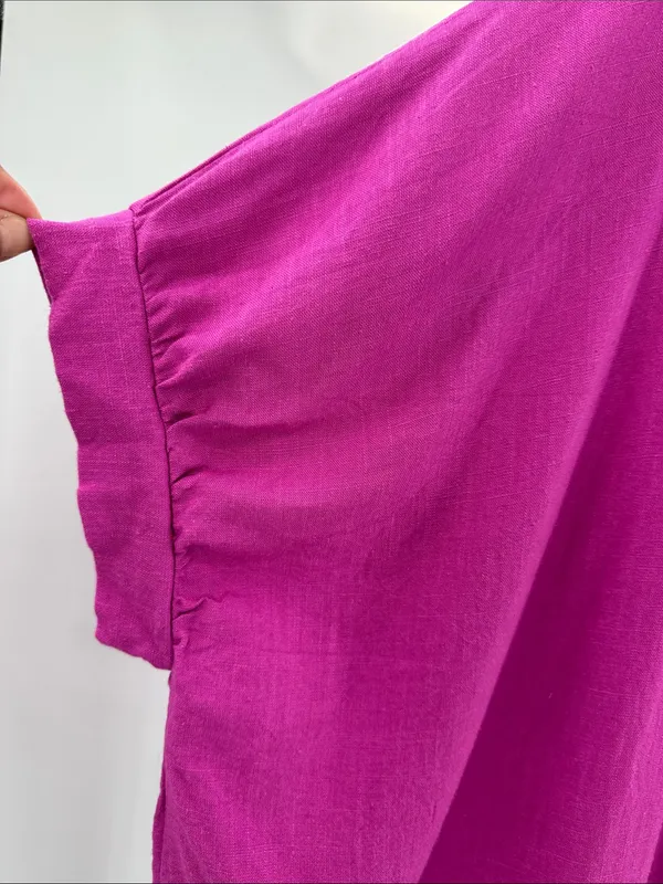 Umgee Fuchsia Button-Down Shirt with Frayed Placket XL oversized linen blend - Image 6