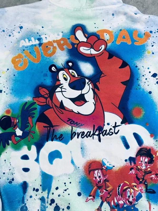 Kelloggs Breakfast Club Hoodie Unisex Small Blue Green Frosted Flakes Tie Dye - Image 9