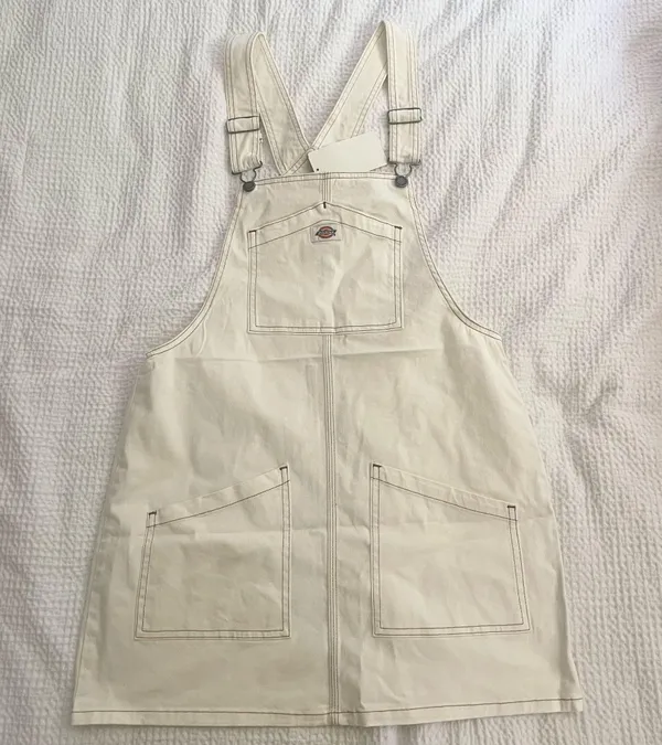 Cute Dickies Off-White Twill Bib Skirtall big pockets Overall Dress - Image 5