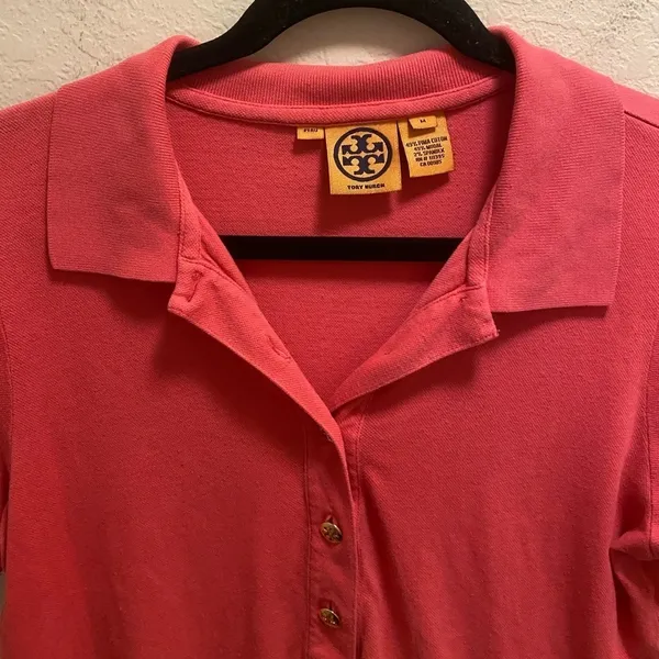 Tory Burch Pink Short Sleeve Polo Shirt With Gold Logo Buttons - Image 3