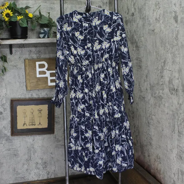 NWT Ny Collection Womens Long Sleeve Clip Dot Chiffon Dress Blue Floral S - Image 5