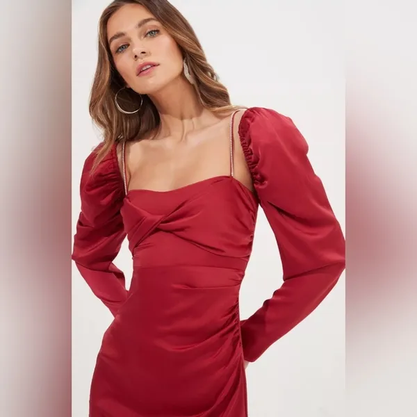 ASTR THE LABEL Claudina Womens Rouched Embellished Midi Dress - Image 6