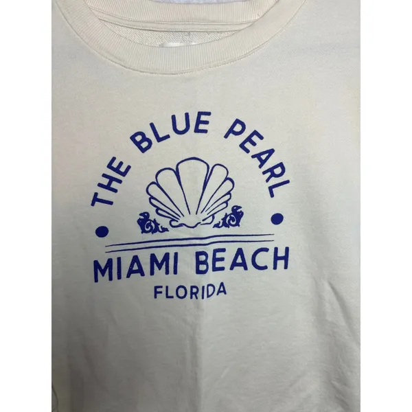 Maeve Anthropologie The Blue Pearl Miami Beach Graphic Sweatshirt Cream Large - Image 2
