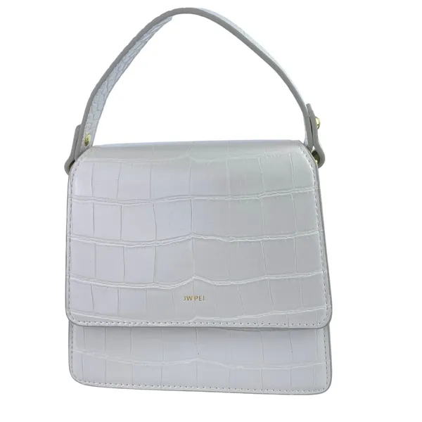NEW JW Pei White Croc Vegan Leather Faux Crossbody Strap Top Handle Handbag OS - Image 3