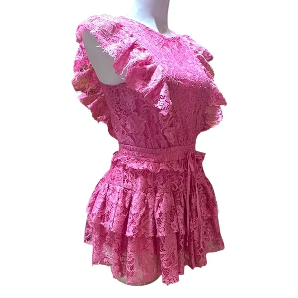 Idem Ditto Layered Lace Romper Mini Dress Pink Small - Image 7
