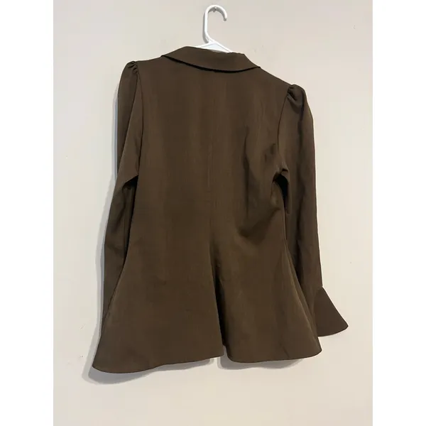 AEL Amy Enjoy Life Peplum Fitted Flared Sleeve Brown Blazer Top Size M - Image 8