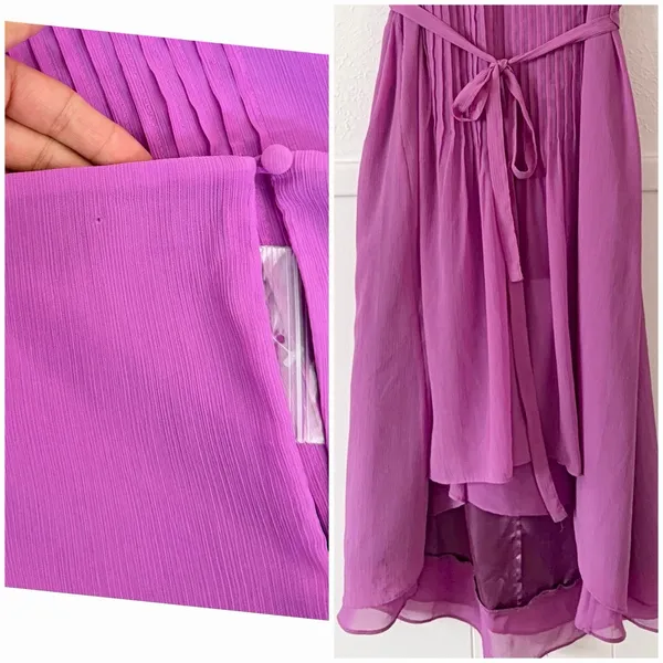 NWT White House Black Market 14 Pink Pleated Chiffon Midi Dress Hi Low Formal - Image 7