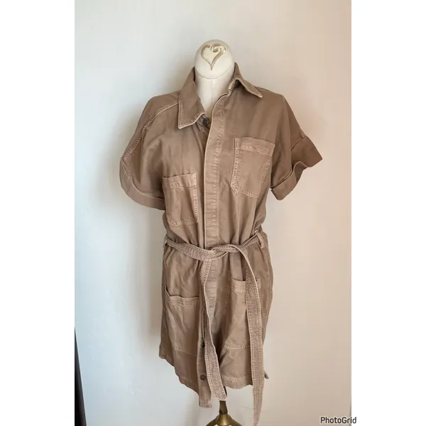 Erica Austyn Twill Belted Safari Mini Dress - Cuban Sand XS - Image 2