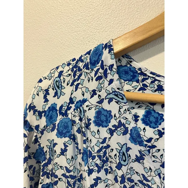 Abel‎ The Label Blue White Floral Midi Dress L Wrap V Neck Cottagecore Boho - Image 7