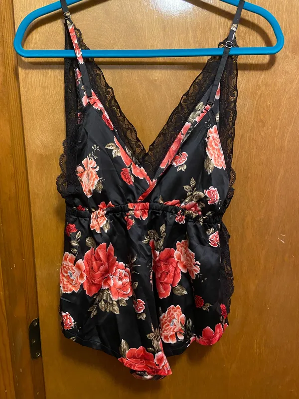 NWOT Black and pink satin romper lingerie - Image 2