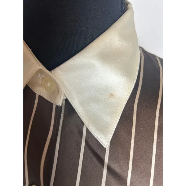 Lauren Ralph Lauren Silk Button Up Shirt 6P Brown Cream Stripe - Image 2