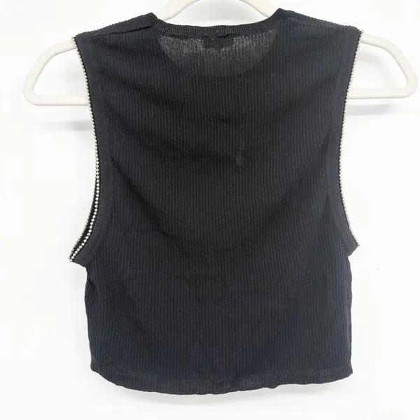 Free People Womens Intimately Ball Chain Trim Edgy Boho Ribbed Crop Top Black M - Image 4