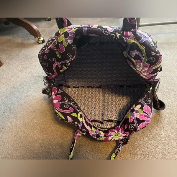 Vintage Vera Bradley Travel/Weekender Bag Floral Pink Brown Purple - Image 6