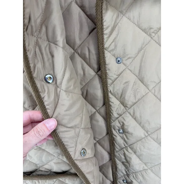 H&M Womens Quilted Jacket Tan Corduroy Trim Barn Coat‎ Small - Image 5