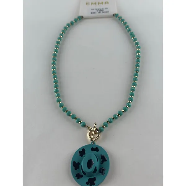 EMMA Western Blue Cow Print Cowboy Hat Pendant Necklace - Image 5