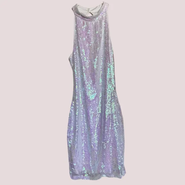 NWOT Iridescent Sequin Halter Dress – Size Small White - Image 2