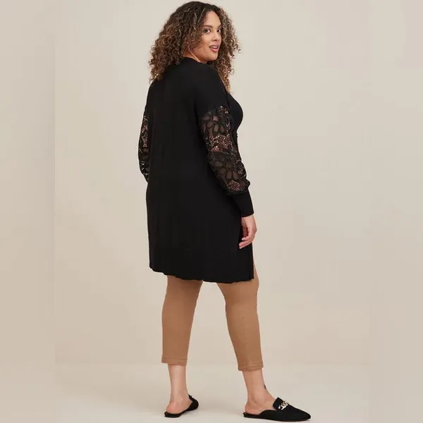 Torrid Black Eyelet Lace Balloon Sleeve Open Sweater Cardigan - size 1 - Image 9