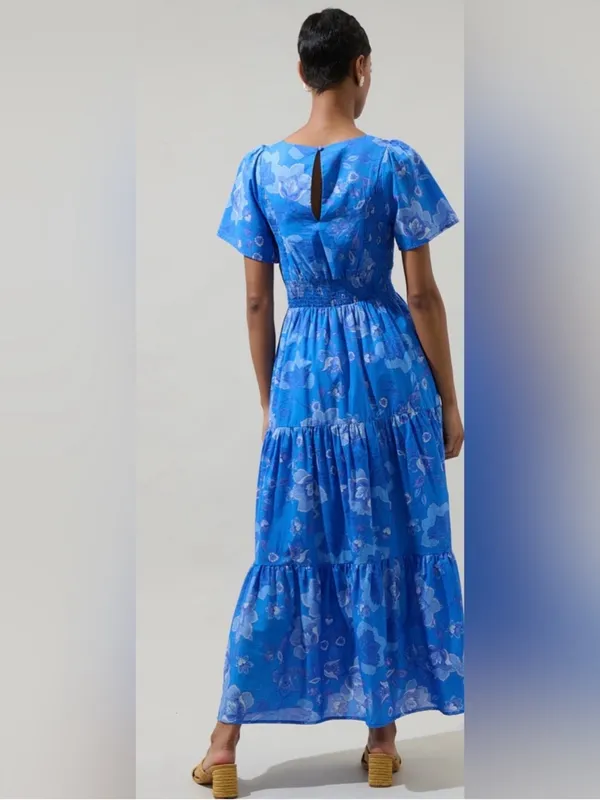 Sugarlips Selma Floral Alexis Poplin Cotton Voile Tiered Midi Dress New Large - Image 3