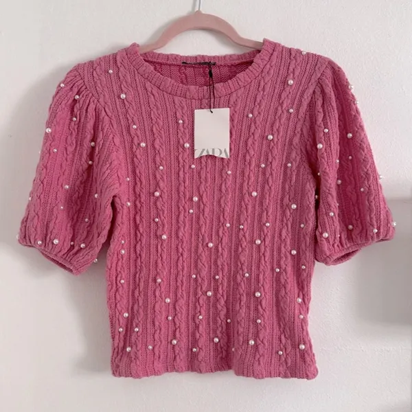ZARA Pink Pearl Knit Sweater Top NWT - Image 3