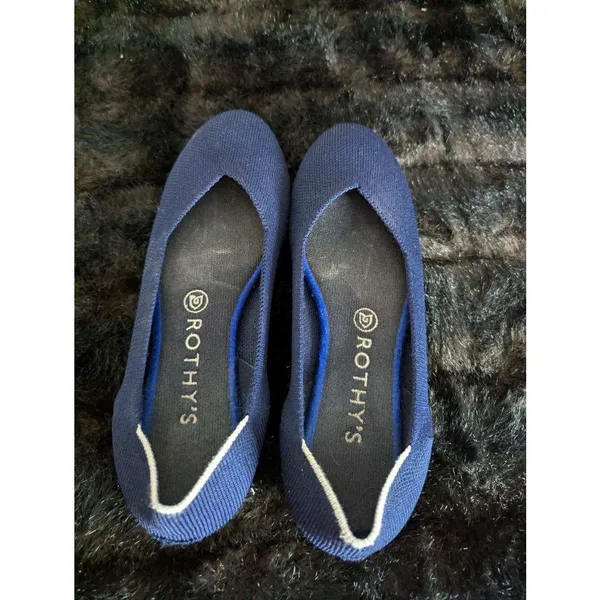 Rothy's Navy Blue The Round Toe Retired White Halo‎ Ballet Flats EUC Size 8.5 - Image 3