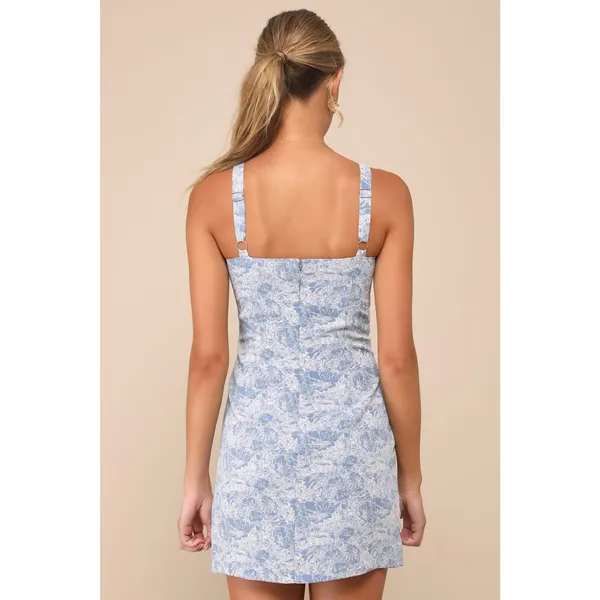NWT Lulus Exuberant Chicness Blue Floral Sleeveless Mini Dress Party Night Out M - Image 3