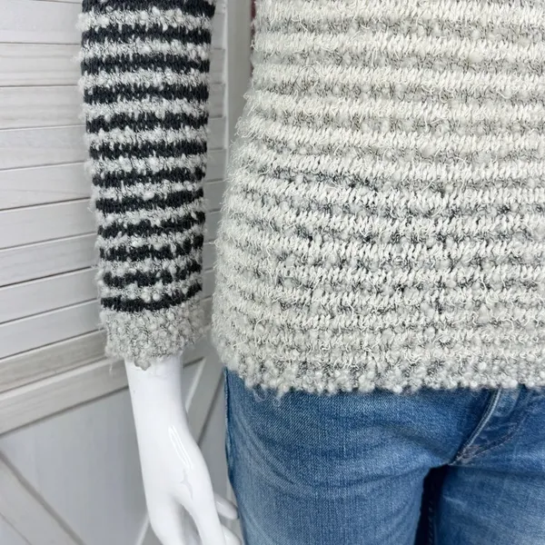 Loft Striped Boucle Knit Pullover Sweater Tan‎ Grey Black XS Colorblock - Image 6