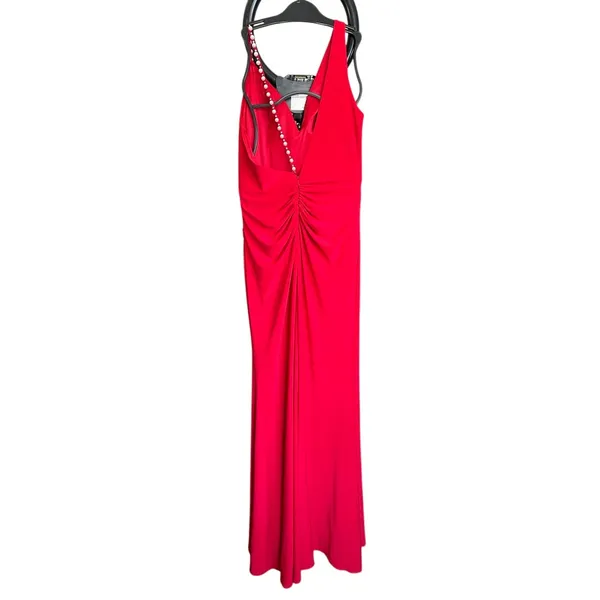 Leena by‎ Mac Duggal Asymmetrical Pearl Strap V-Neck Gown Size 8 26532 Prom - Image 6