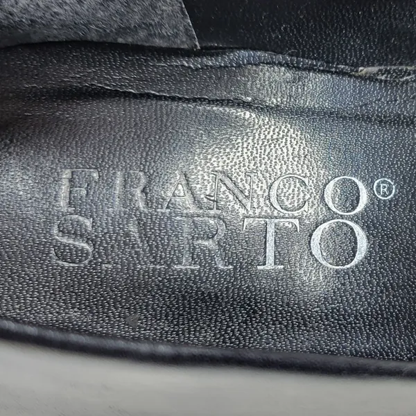 Franco Sarto Bocca Leather Block Heel Loafers 8.5 Black Square Toe Y2K Office - Image 6