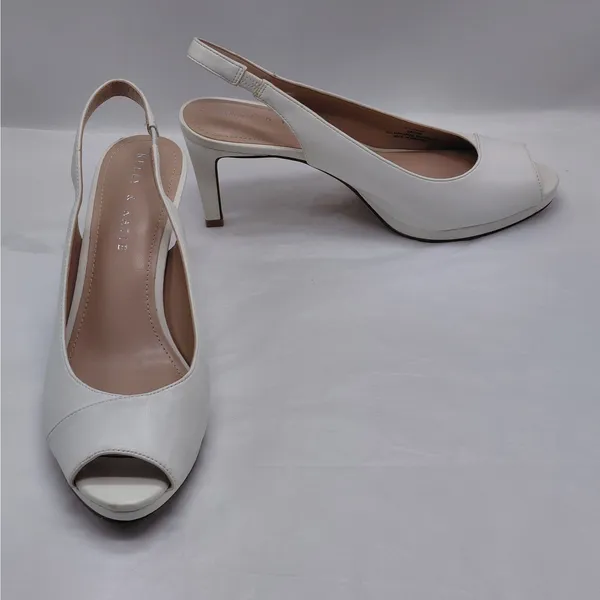 Kelly & Katie Womens Slingback Heels Size 9 White Peep Toe Pumps Bridal Shoes - Image 4