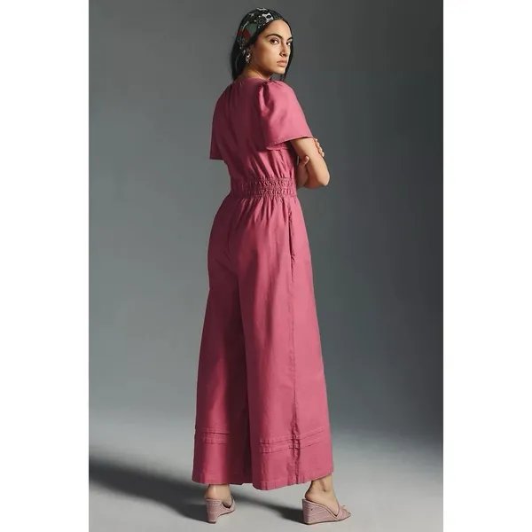 Anthropologie Somerset Jumpsuit Small Pink Full Length Short Sleeve Wide‎ Leg - Image 2