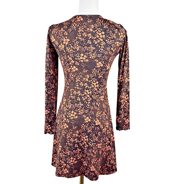 Altar'd State XS Black Orange Deep V Neck Long Sleeve Mini Dress Indie Skater - Image 3