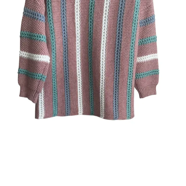 Davi & Dani Women Cozy Tunic Sweater Large Rose Striped Chunky Knit Boutique‎ - Image 3