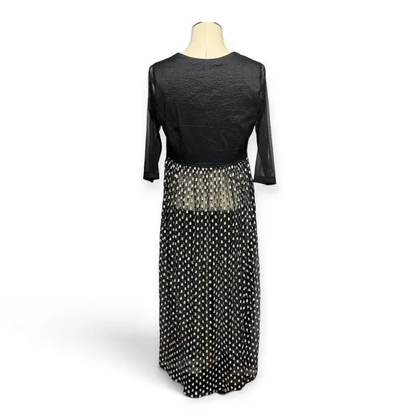 Karishma Maxi Length Overlay Crystal Buttons Sheer 3/4 Sleeves Black XL - Image 5