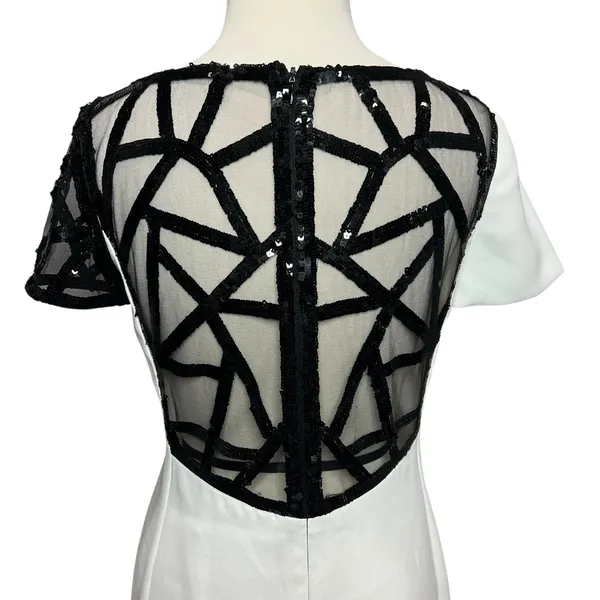 Angel Sanchez Sheath Dress 6‎ White Black Sequined Sheer Minimalist Renaissance - Image 5