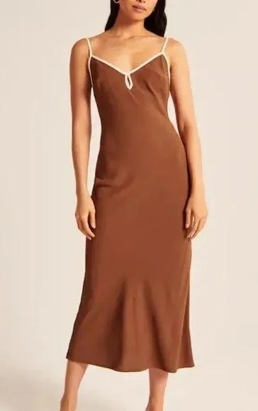 Abercrombie & Fitch Keyhole Slip Maxi Dress - Ochre - XSP - Image 5