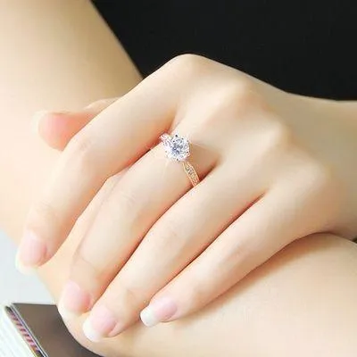 14K Rose Gold Plated Adjustable 1 CT Cubic Zirconia CZ Diamond Wedding Ring for Women - Image 3