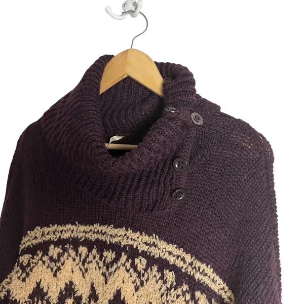 Free People Brown Fair Isle Split Turtleneck Wool Knit Winter Sweater M - Image 5