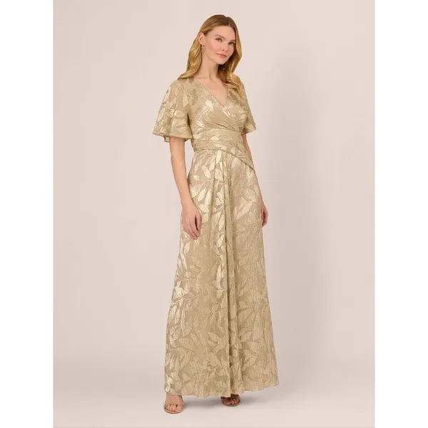 NWT Adrianna Papell Foil Leaf Short Sleeve Gown Size 8 - Image 2