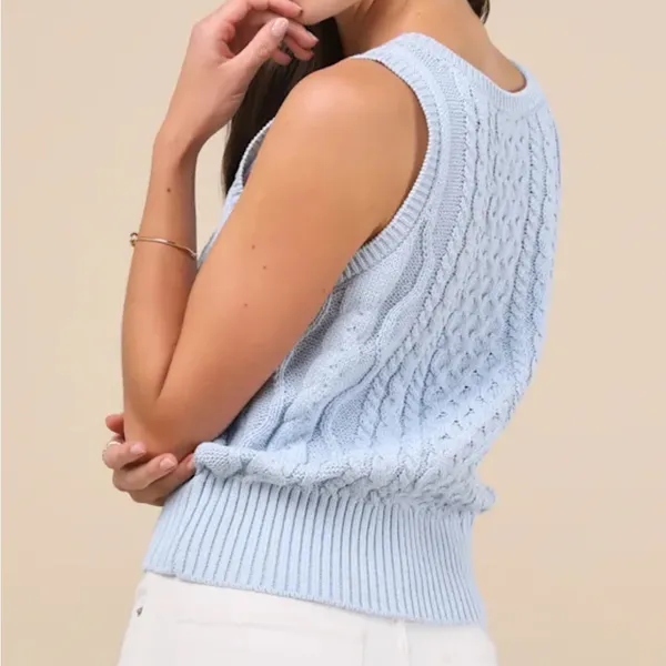 Lulus Sophisticated Staple Light Blue Cable Knit Sweater Vest Size Small - Image 2